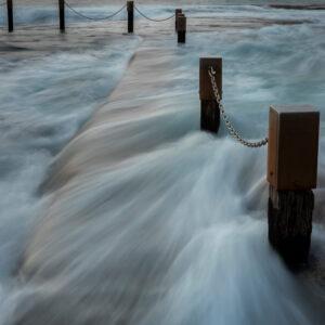 A long exposure shot of water flowing at Mahon Pool in Maroubra