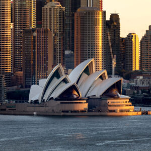 Picture of the Sydney Opera House at Sunset, with the CBD behind